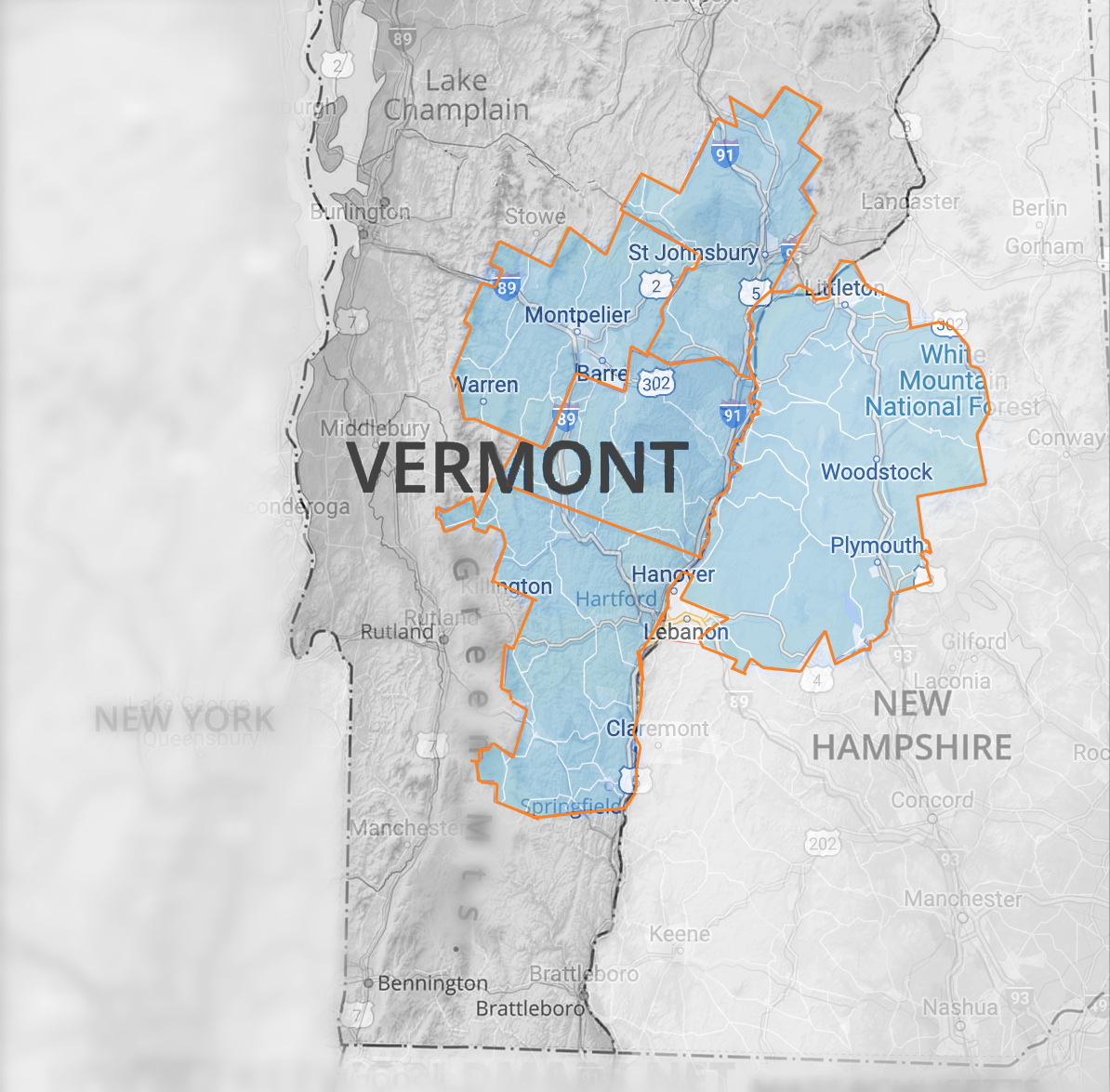 Grafton County, Windsor County, Washington County, Orange County, Caledonia County