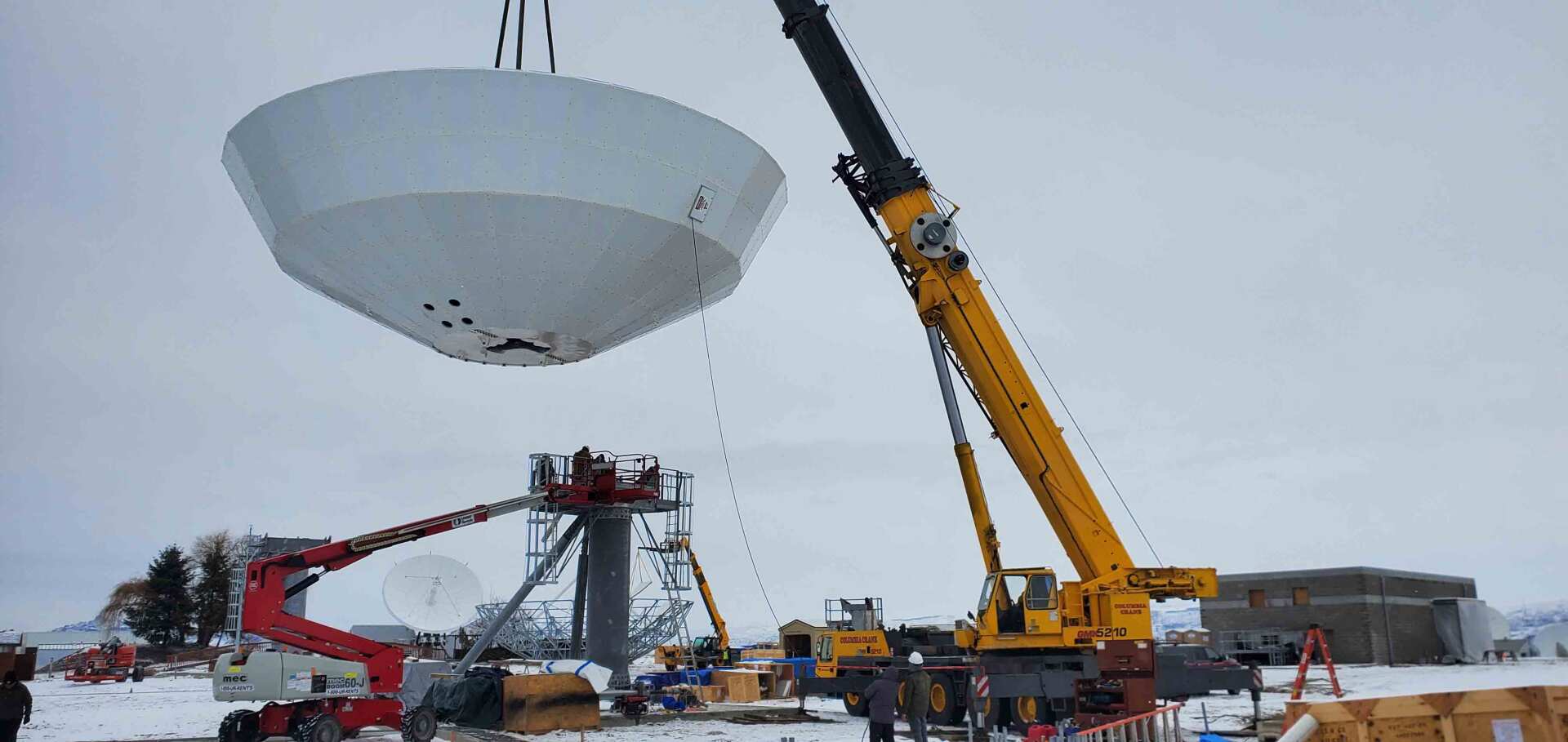 Crane Positioning the Satellite Dish — Wenatchee, WA — Columbia Cranes
