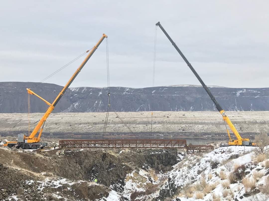 Two Crane Lifting Steel Bridge — Wenatchee, WA — Columbia Cranes