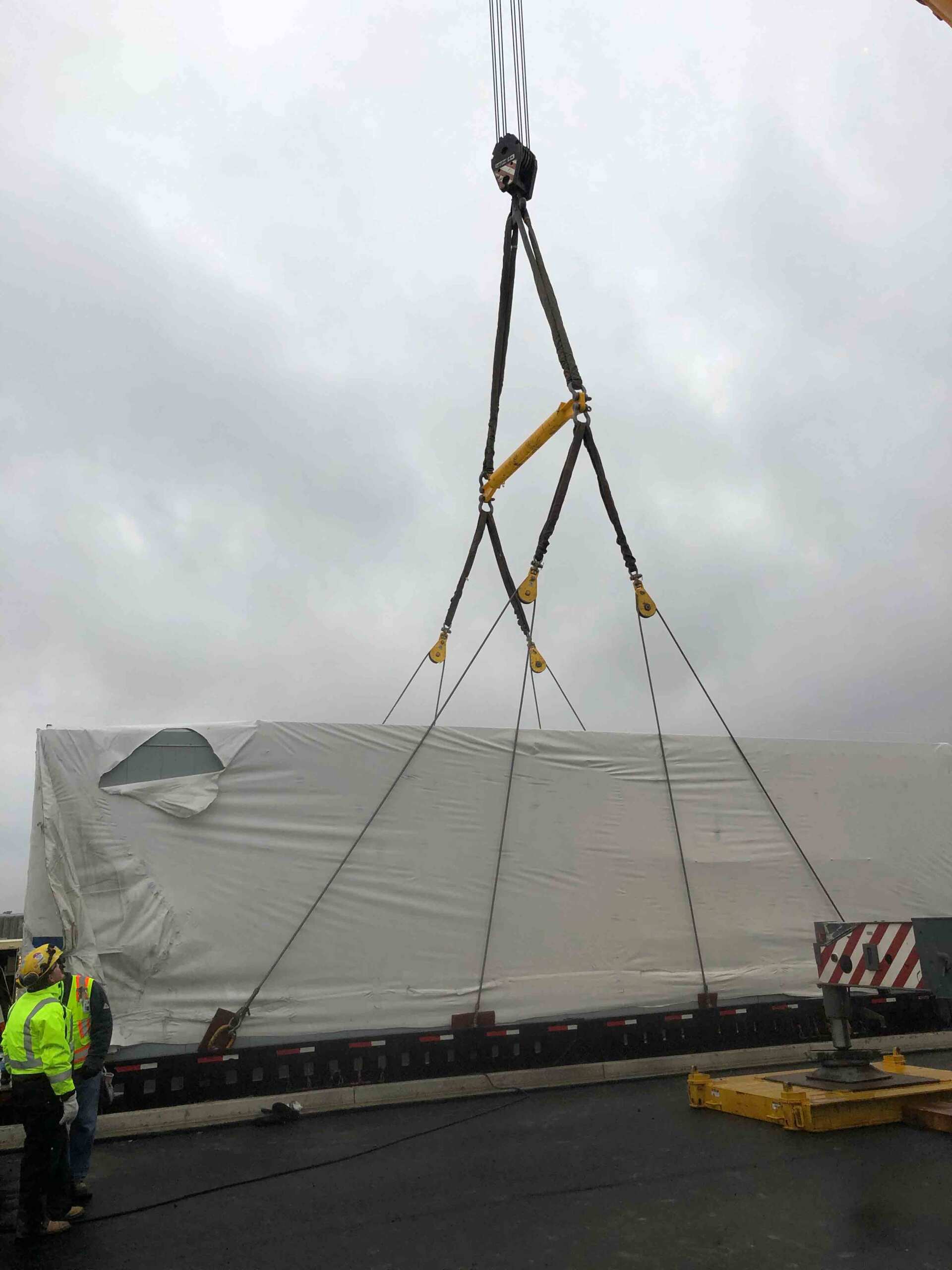 Crane Lifting Container Covered with White Fabric — Wenatchee, WA — Columbia Cranes
