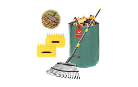 Garden rake with leaves