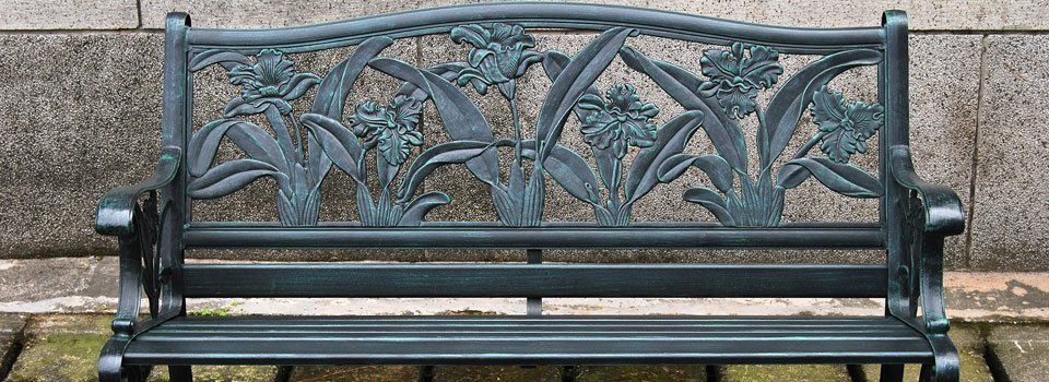 stevess unique eco handmade art and handicrafts wrought iron bench with orchid patterns