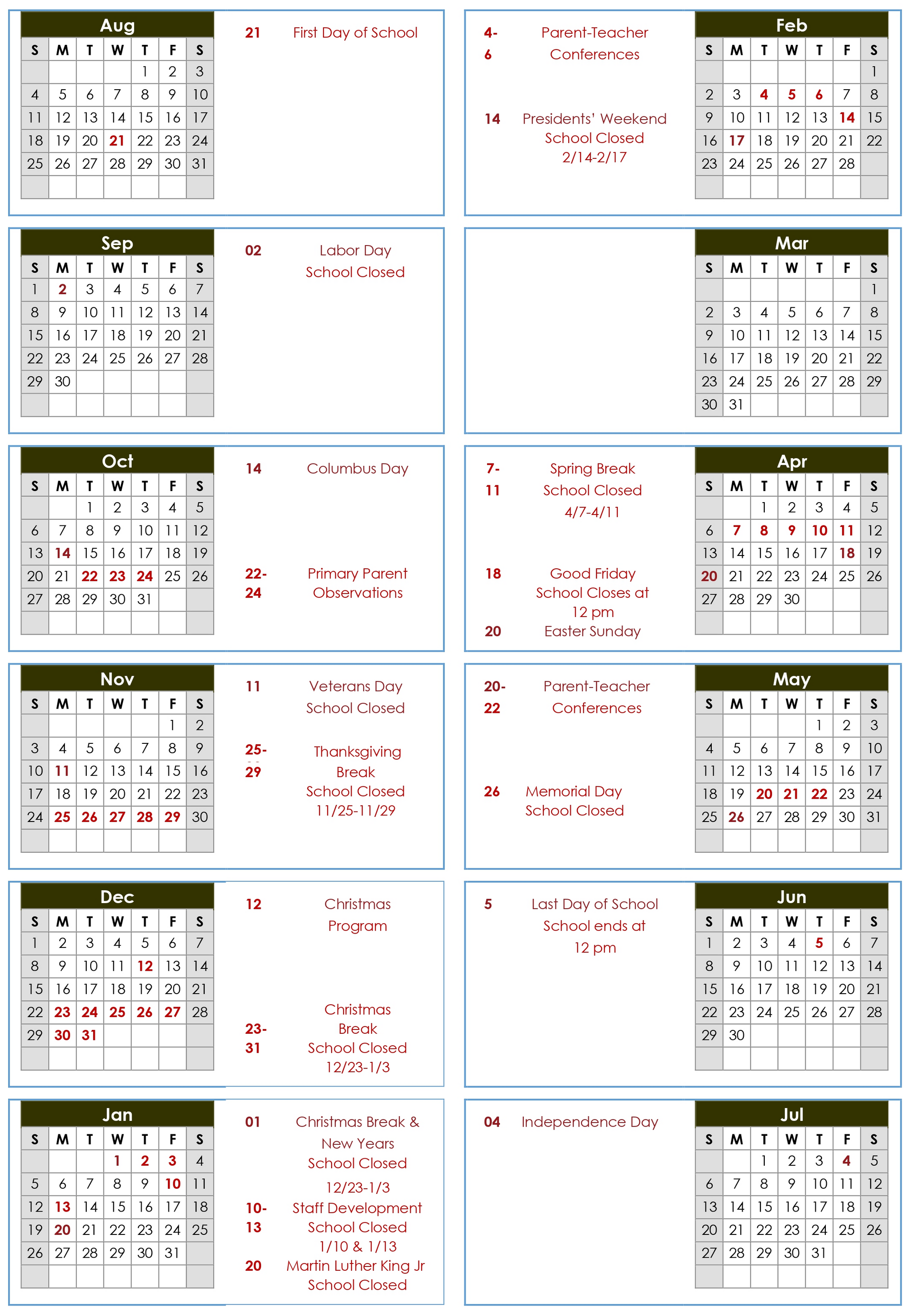 School Calendar 2024-2025