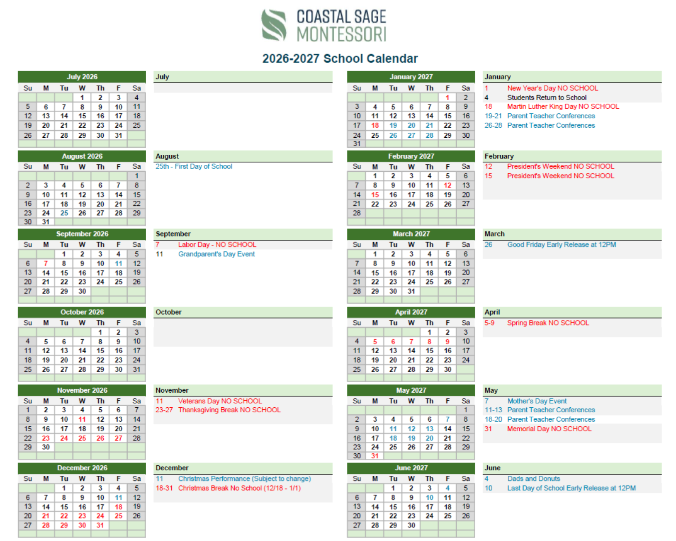 School Calendar 2025-2026