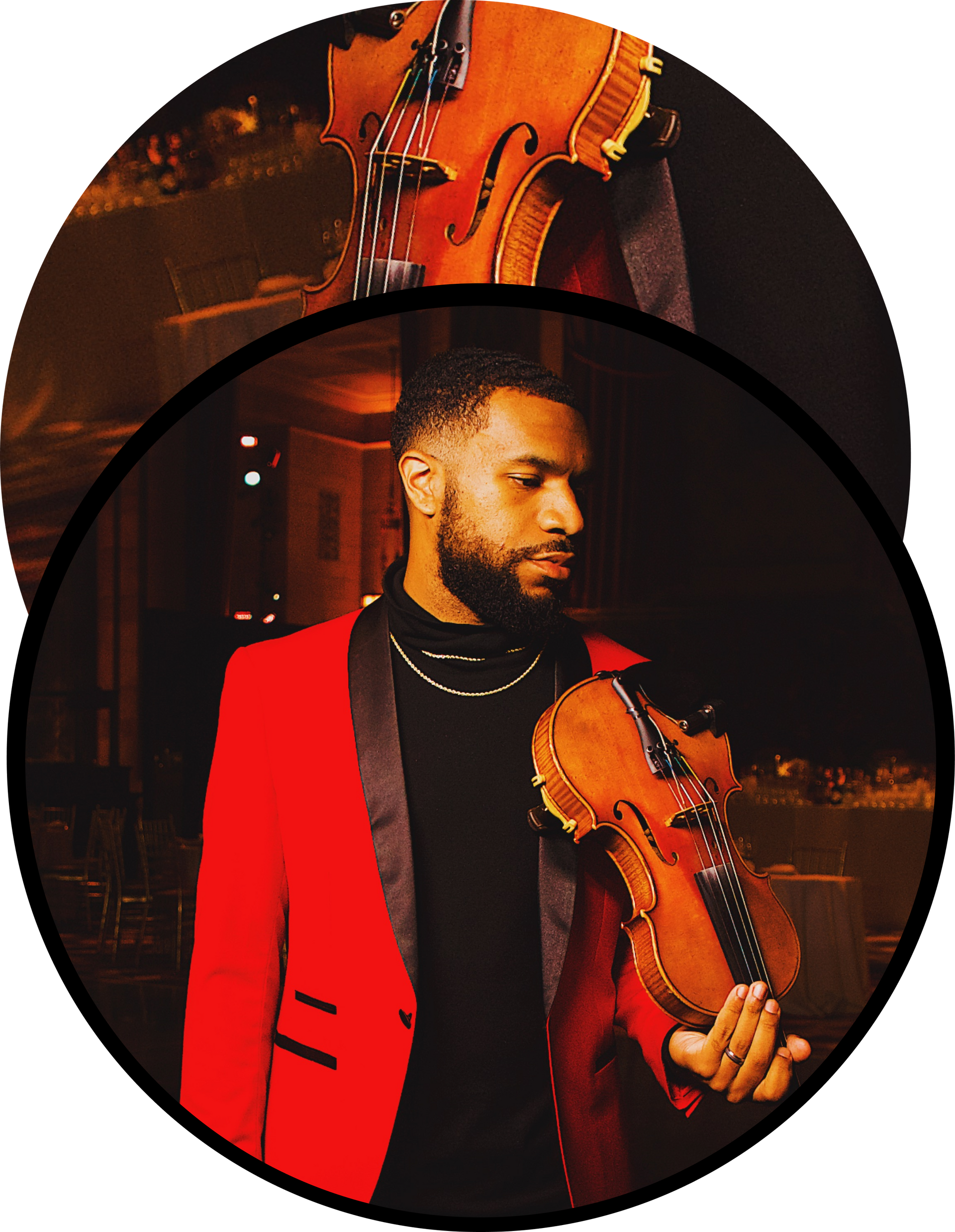 A man in a suit is playing a violin