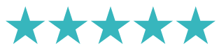 Five blue stars are lined up in a row on a white background.