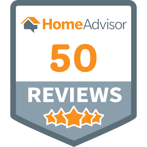 A home advisor badge with 50 reviews and three stars.