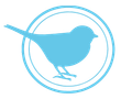 Blue bird silhouette inside a blue circle.