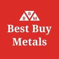 Best Buy Metals logo on a red background with white text and a triangle design.
