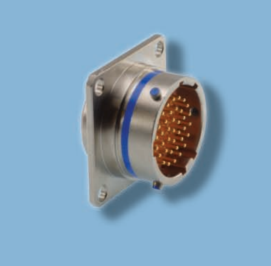 A close up of a metal connector on a blue background