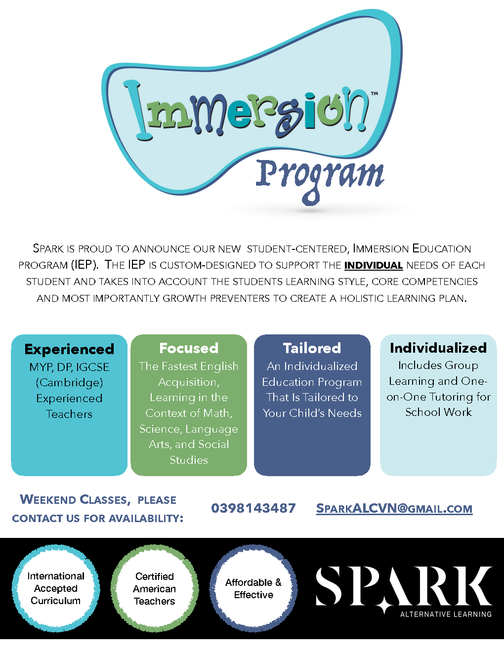 A flyer for an immersion program called spark