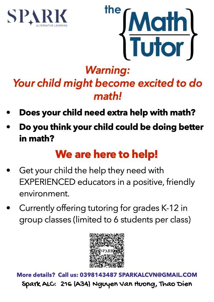 A poster for a math tutor that says `` warning : your child might become excited to do math ! ''