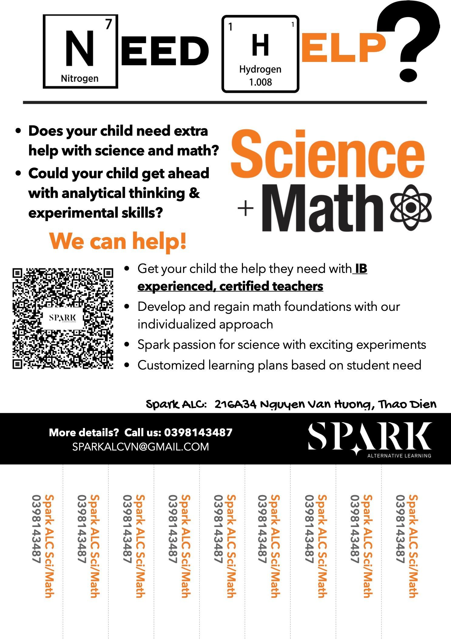 A poster that says `` need help science math '' and `` we can help ''.