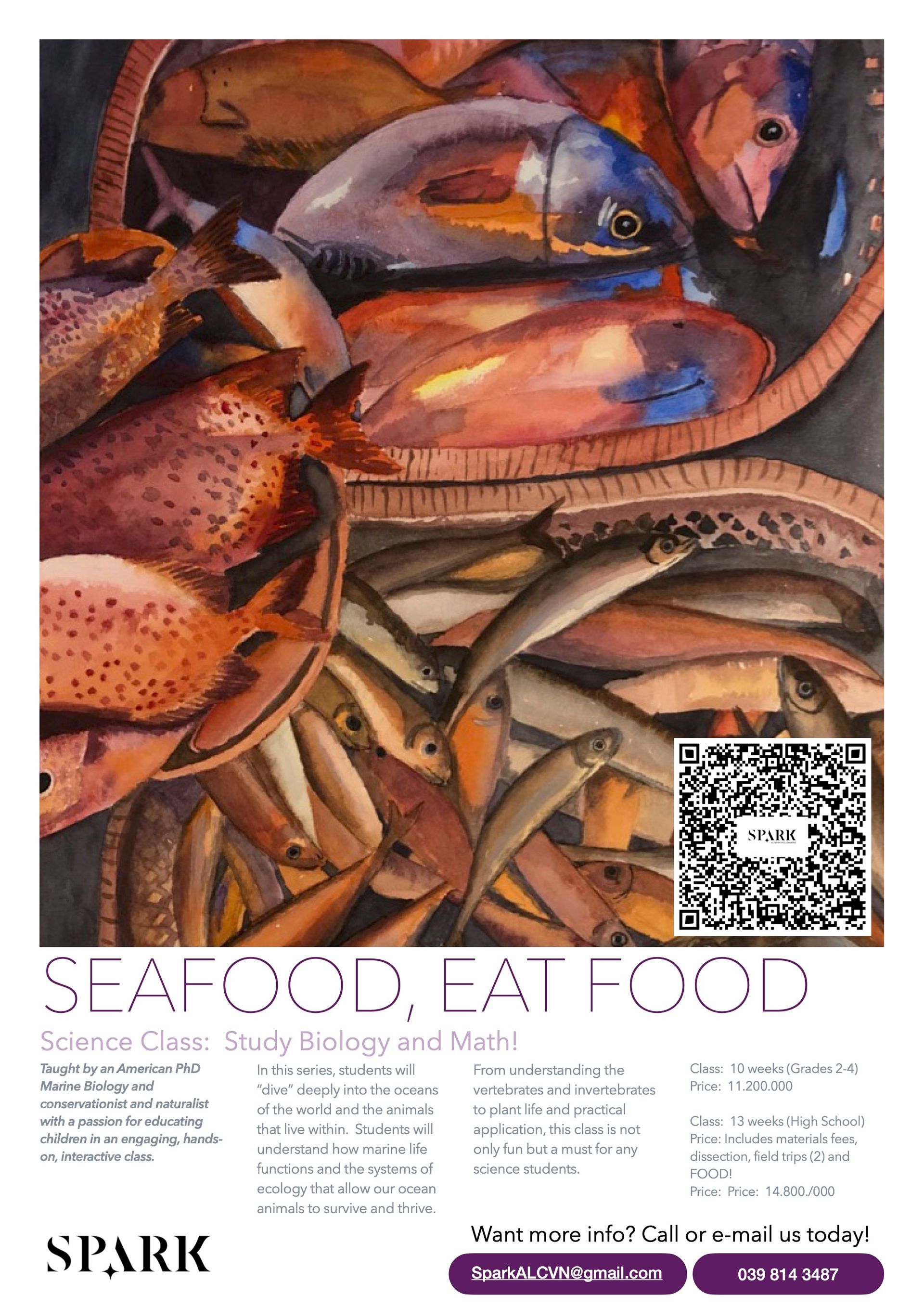 A poster with a painting of fish and crabs on it.