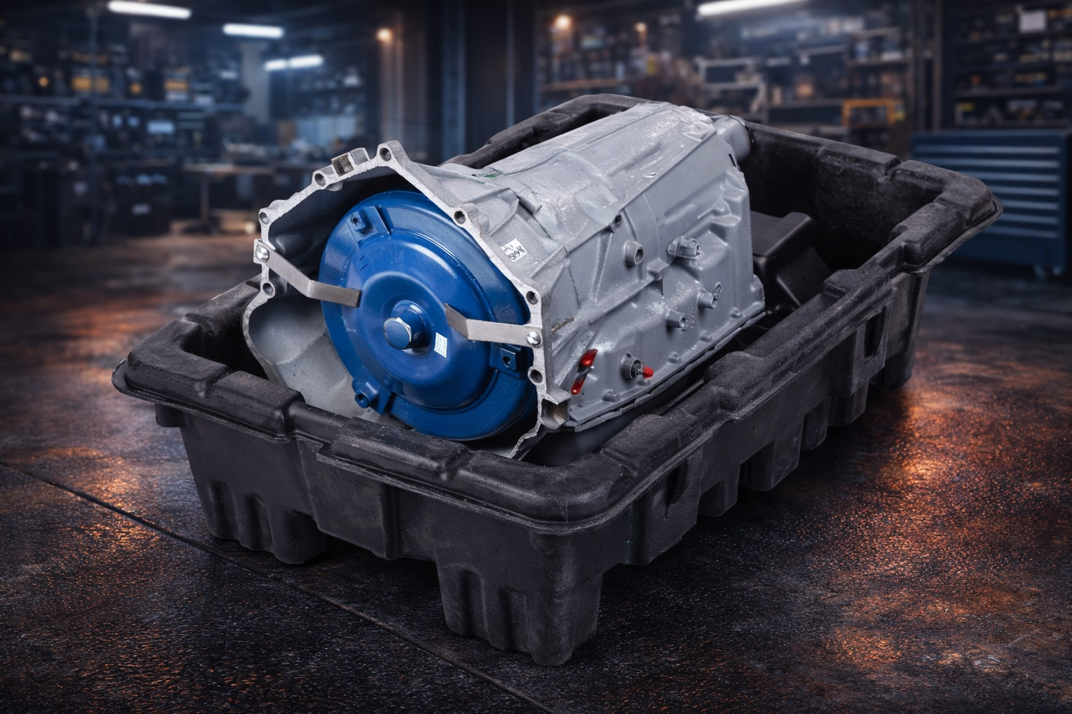 Drivetrain unit in protective container - shipping ready