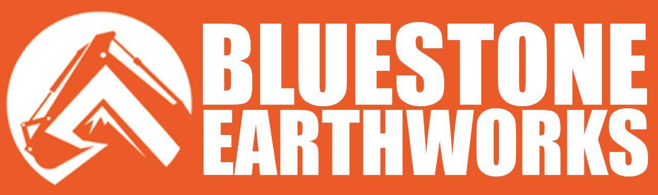 The logo for bluestone earthworks is orange and white.