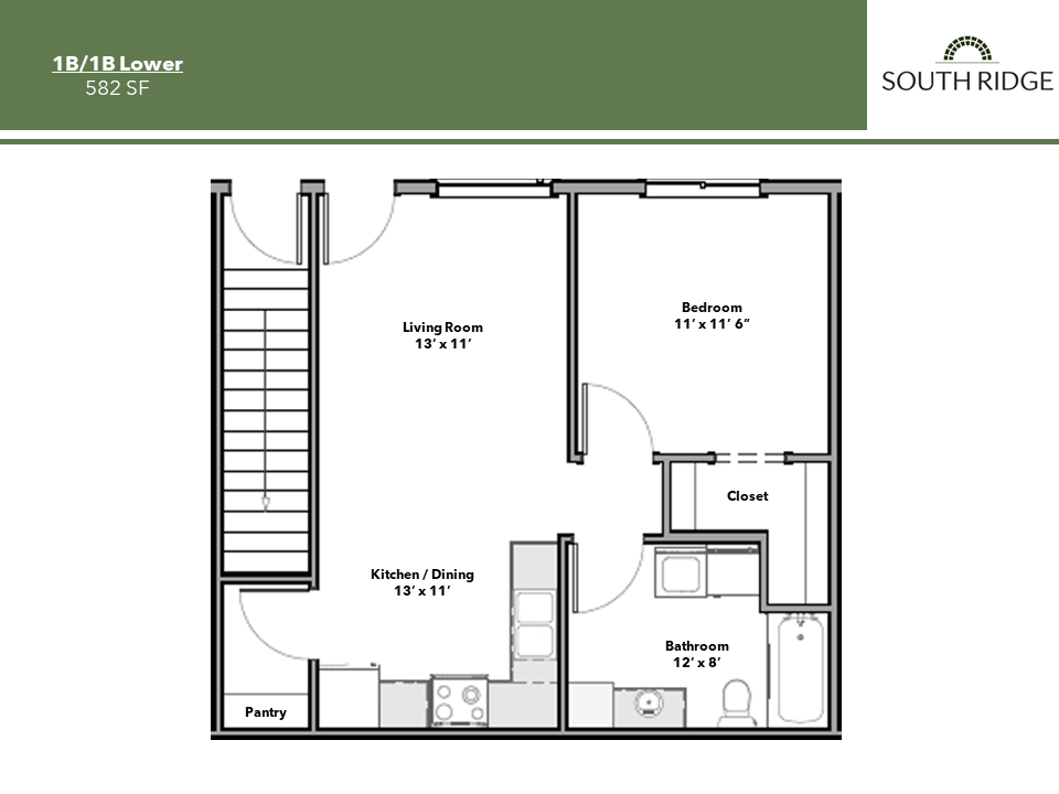 1 Bedroom Lower Floorplan