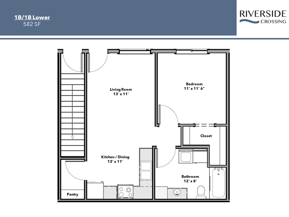 1 Bedroom Lower Floorplan
