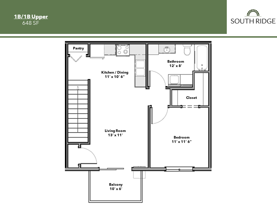 1 Bedroom Upper Floorplan