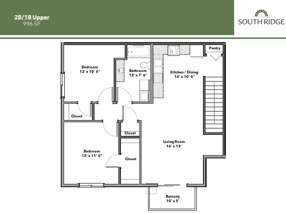 2 Bedroom upper Floorplan