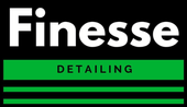 A black and green logo for finesse detailing