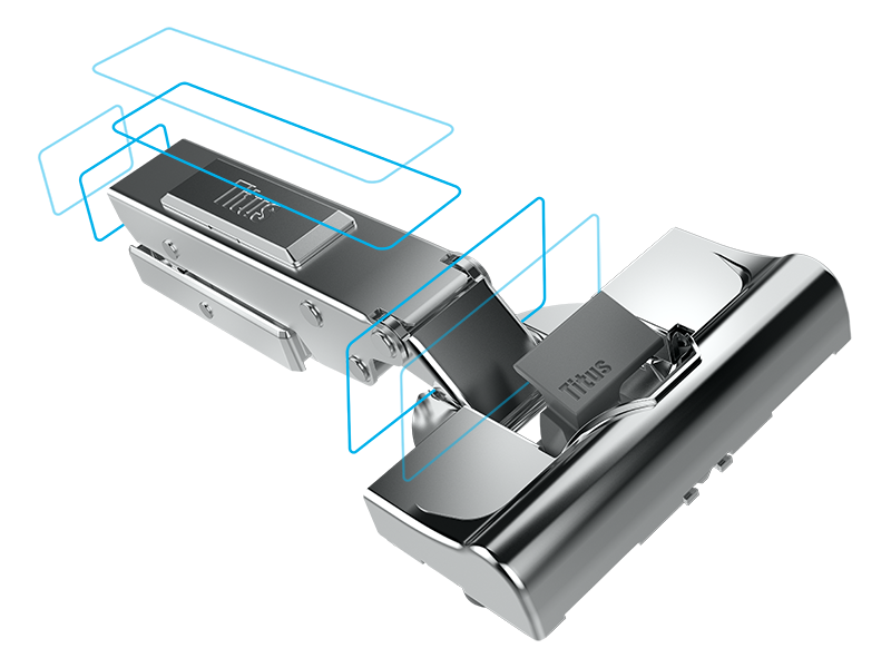 A close-up of a door hinge on a white background.