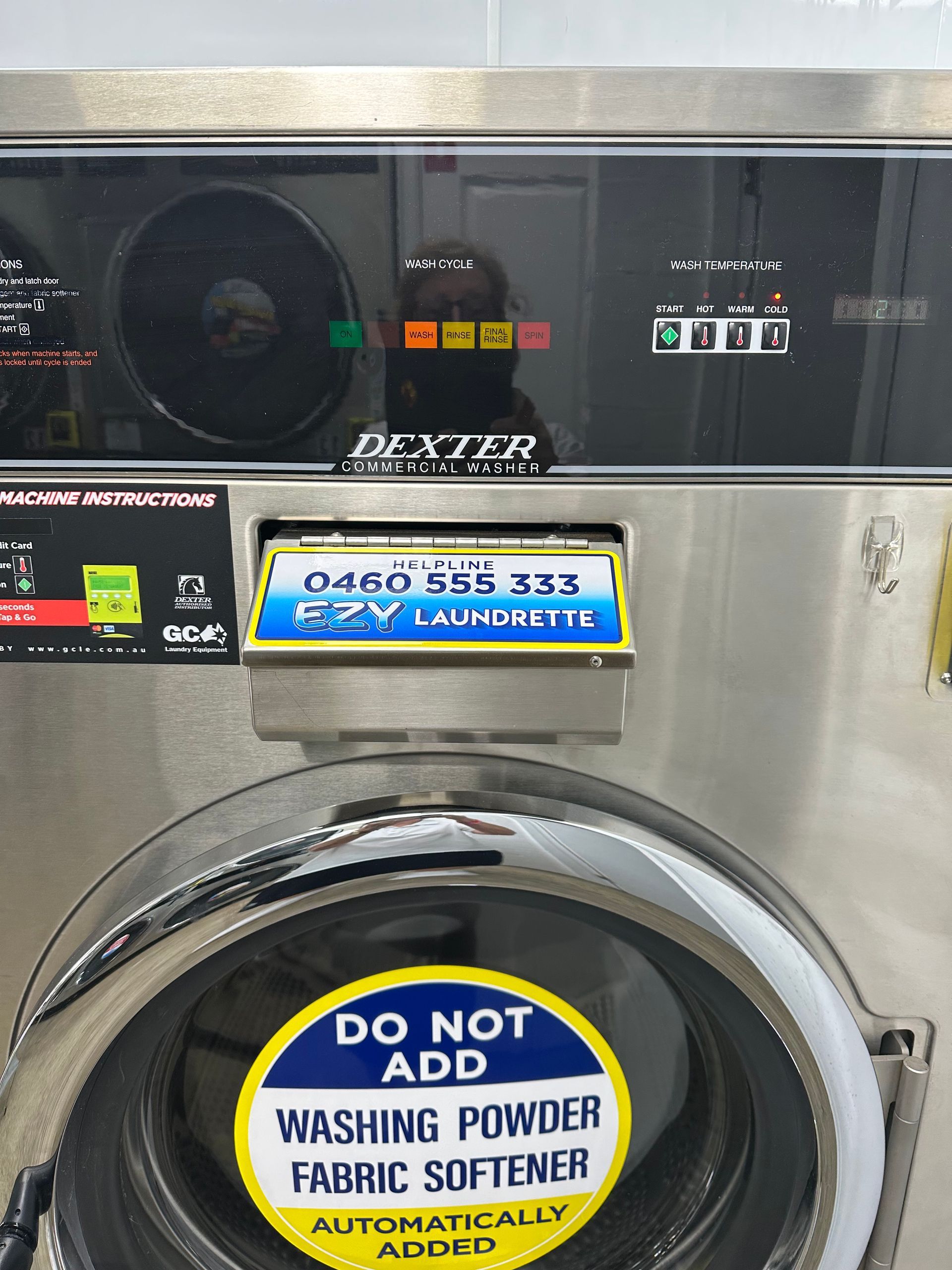 Close-up of a Dexter Commercial Washing Machine in a Laundromat — Ezy Laundrette Diamond Beach in Diamond Beach, NSW