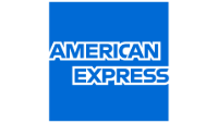 American Express logo with white text on a blue square.