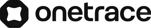 Logo for onetrace, black octagon shape with a white square inside, and the text 