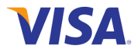 Visa logo with blue text and an orange swoop.