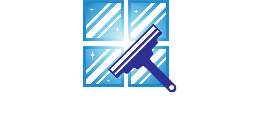 A window cleaner is cleaning a window with a squeegee.
