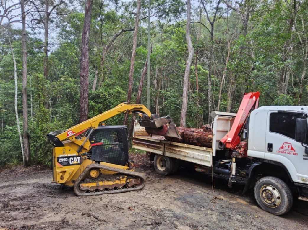 Excavator Loading Logs in A Truck