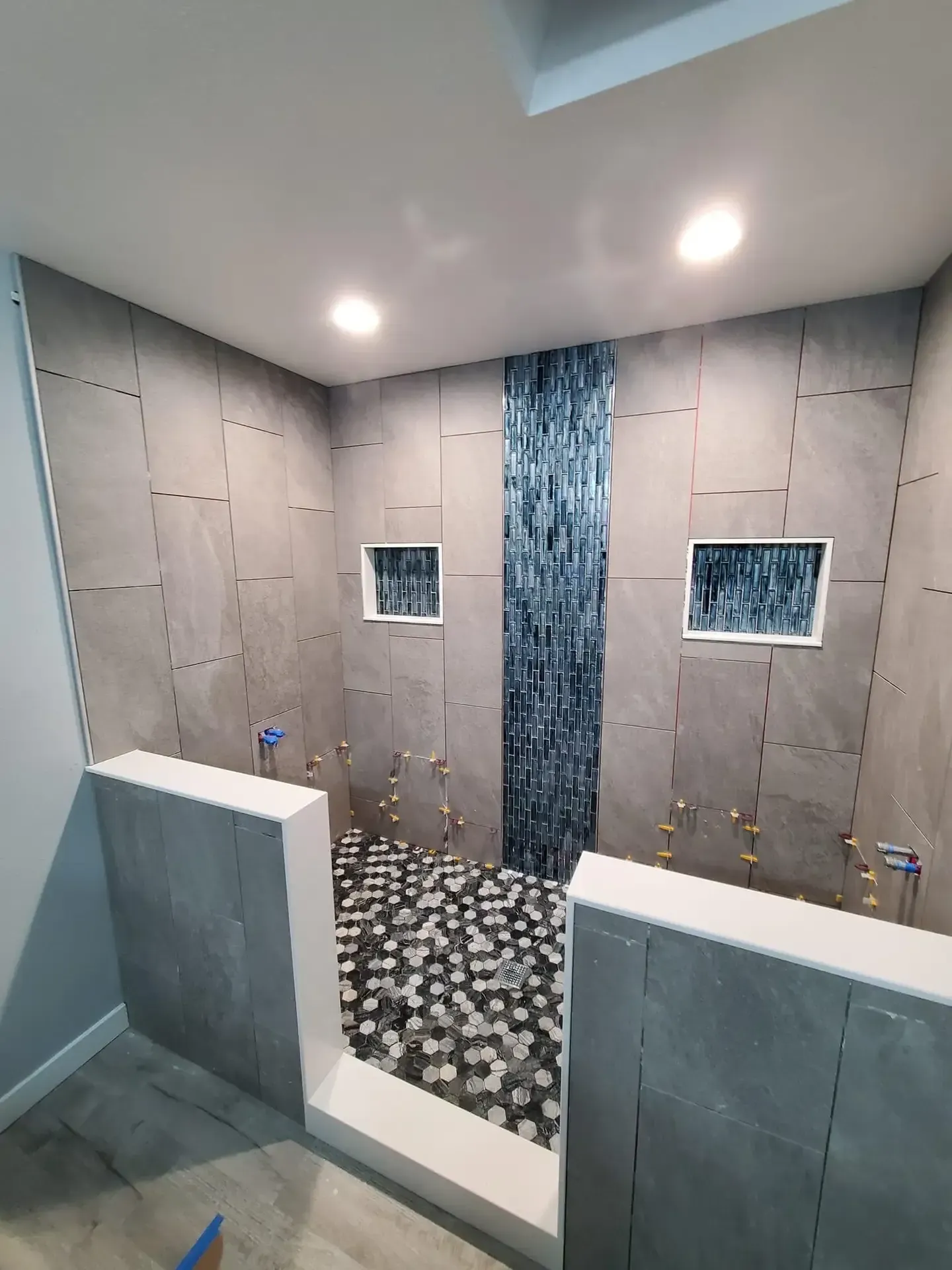 Luxury Custom Designed Tiled Bathroom with open entry walk-in