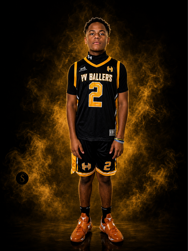 HV Ballers Elite basketball player wearing the black team jersey and black team shorts