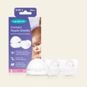 Caja de protectores de pezones Lansinoh Contact, tamaño 2, con 2 protectores exhibidos.