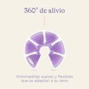 Almohadillas de gel moradas para el pecho que ofrecen alivio.