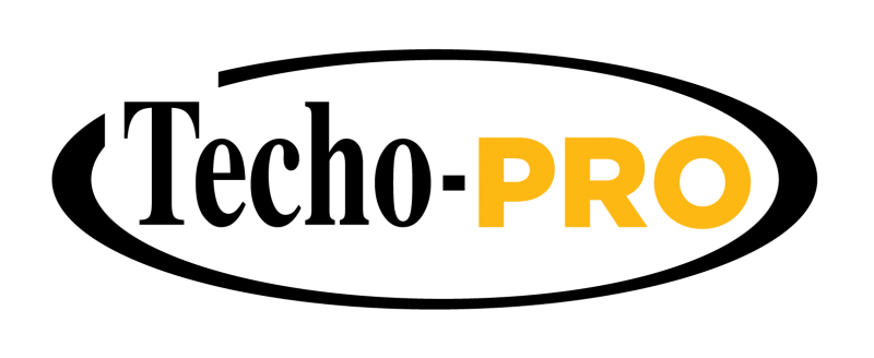 Un logo noir et jaune pour techo pro sur fond blanc.
