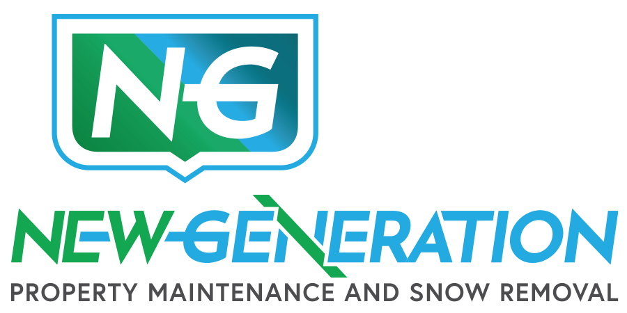 Logo for New-Generation Property Maintenance and Snow Removal, featuring a green and blue shield icon with