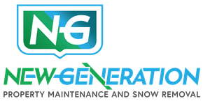 Logo for New-Generation Property Maintenance and Snow Removal, featuring a green and blue shield icon with