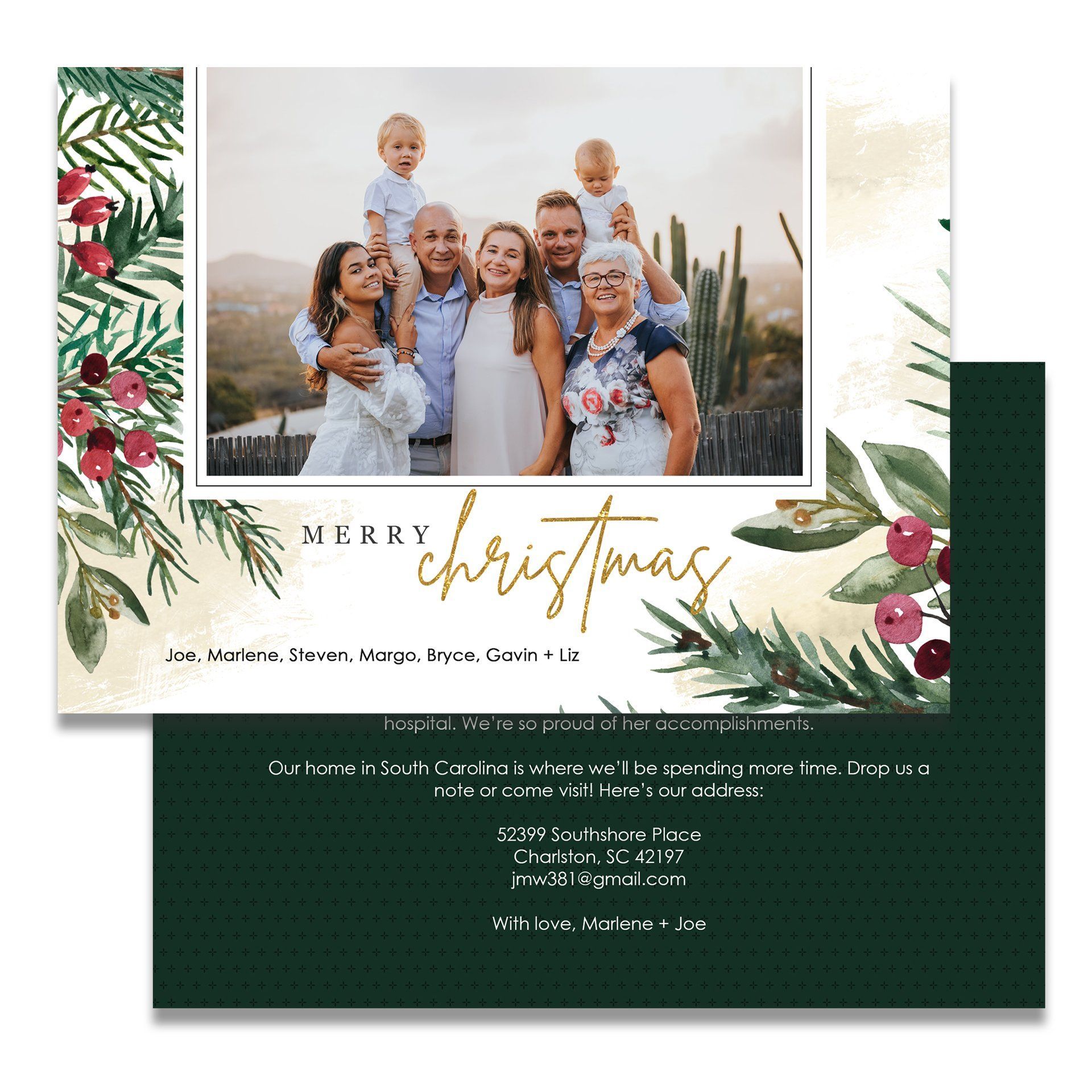A christmas card with a picture of a family on it.