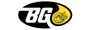 A black and yellow logo for a company called bg