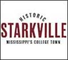 A logo that says "HISTORIC STARKVILLE" in bold red letters, with "MISSISSIPPI'S COLLEGE TOWN" in black text below.