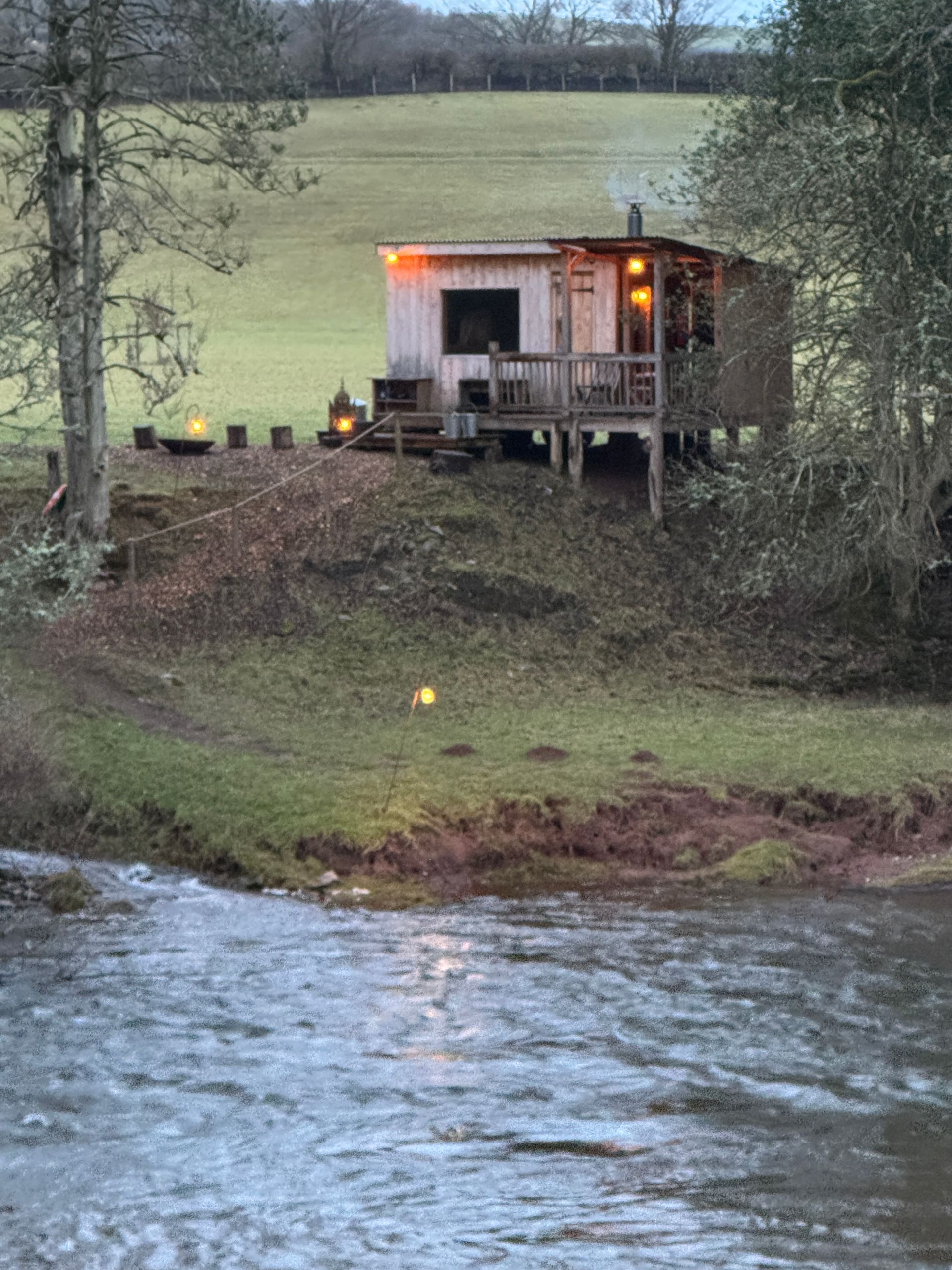 Evening sauna lit by candles at Penpont
