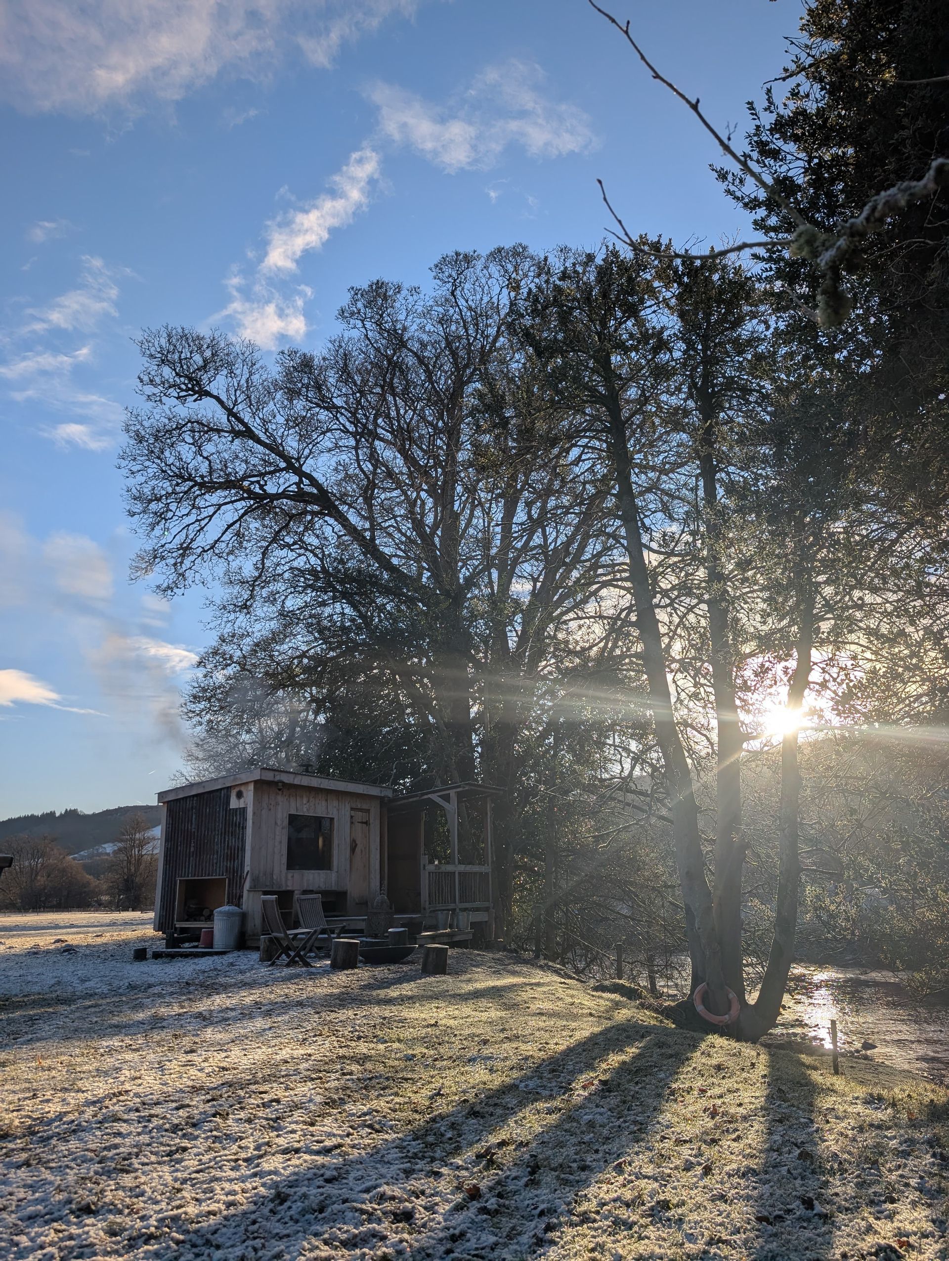 Winter sun at the sauna at Penpont 
