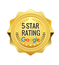 Gold 5-star rating badge with Google logo