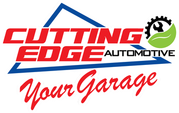 Cutting Edge Automotive logo with blue and red text and a wrench gear icon, plus “Your Garage” in red script