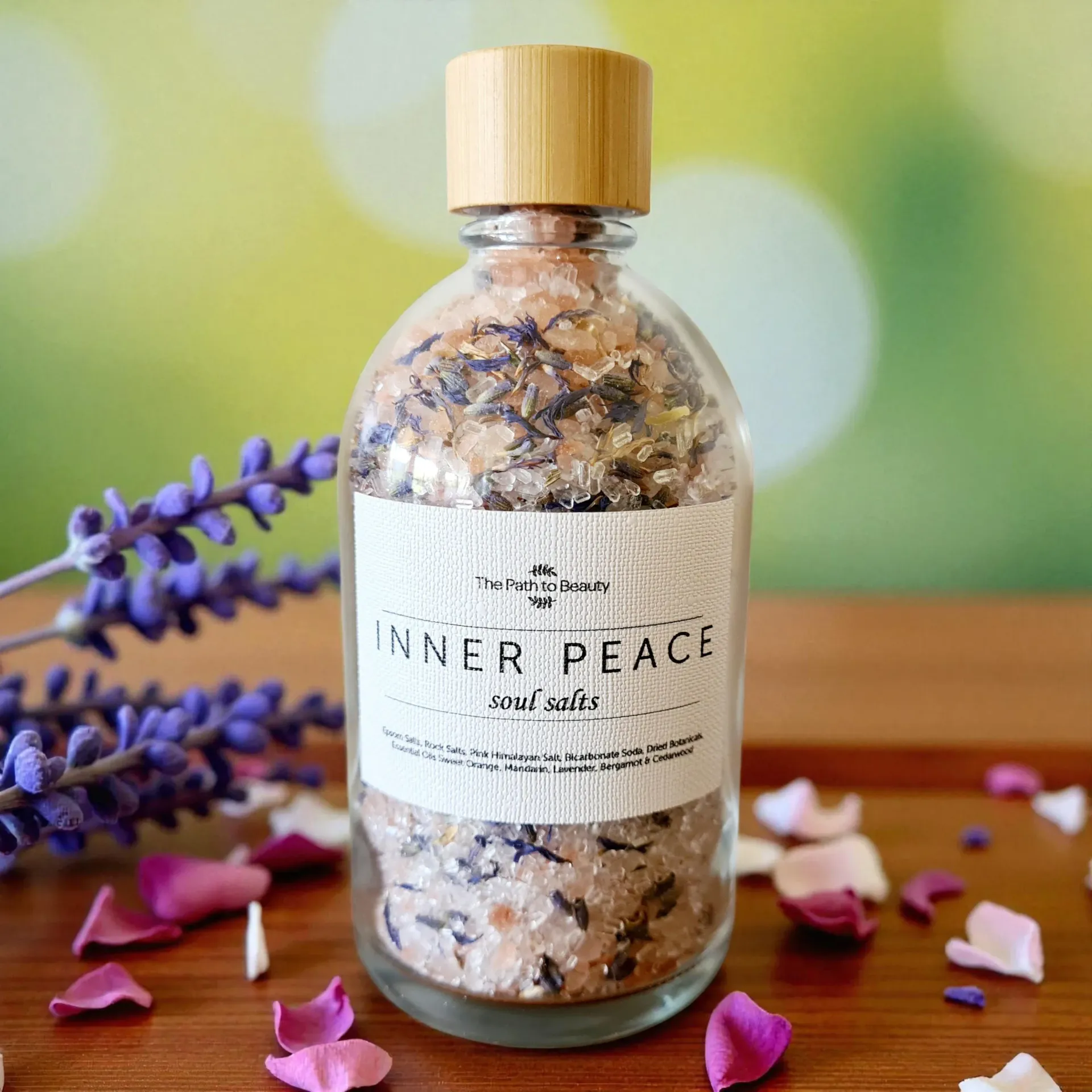 Bottle of bath salts labeled 