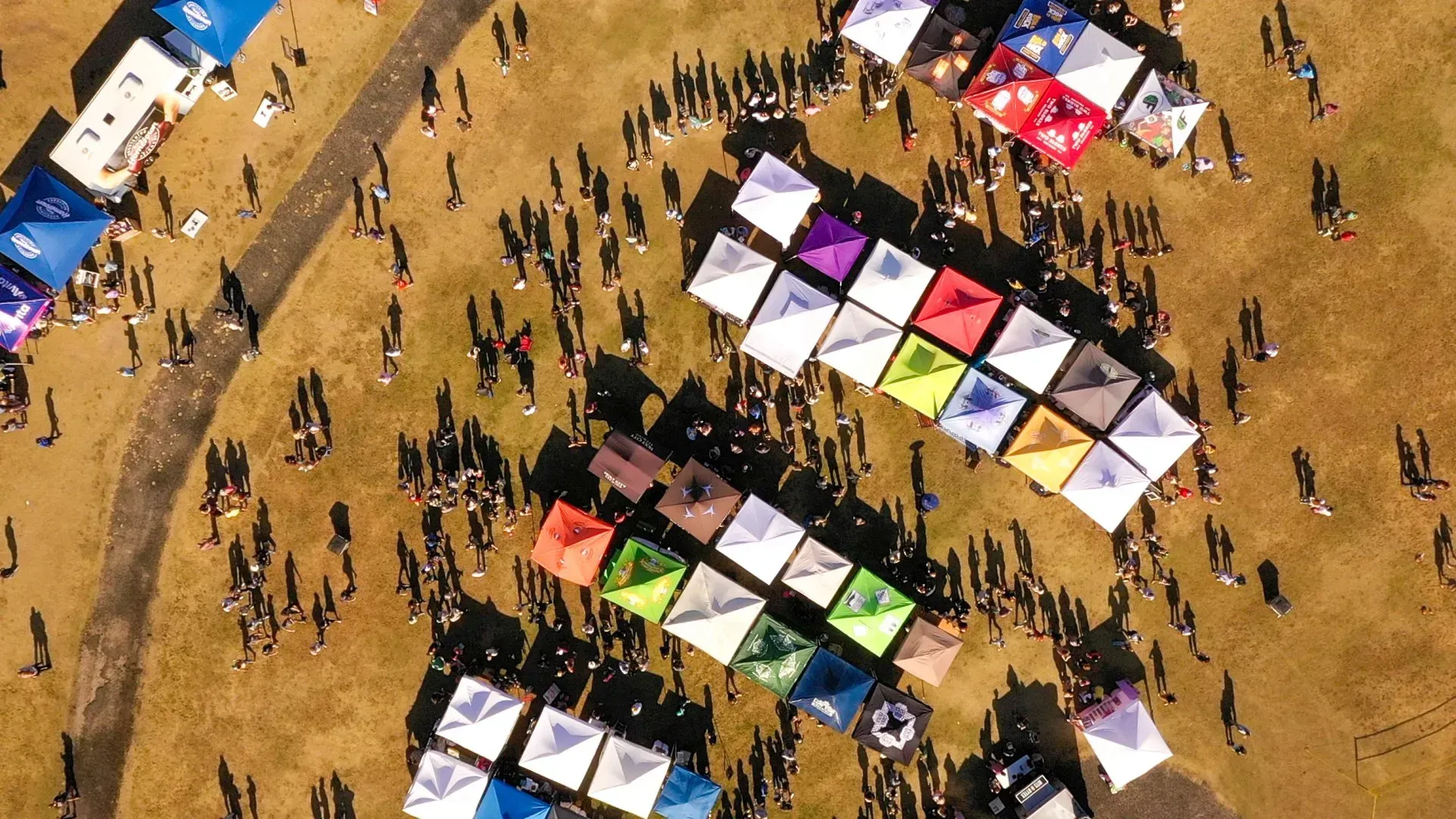 Aerial View of Field with Stalls — North Charleston, SC — Access Portable Toilets
