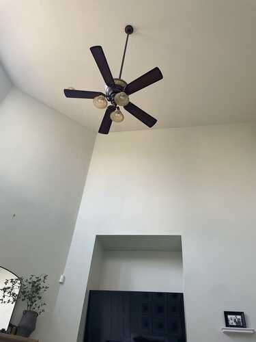 Ceiling fan install and electrical handyman work in a high-ceiling home in the DFW Area