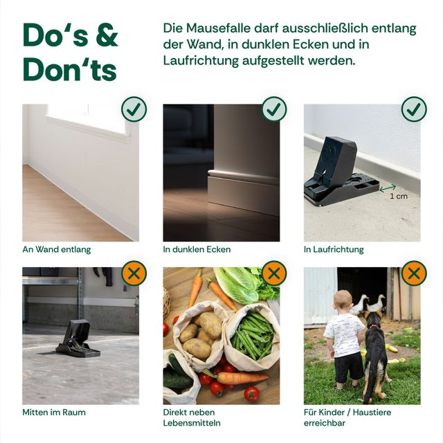 Hinweise zur korrekten Platzierung von Türstoppern in der Nähe von Wand und Türöffnung, inklusive Fotos.